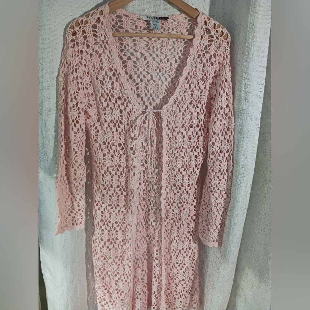 Studio cardigan Duster womens size small pastel pink western bohemian style